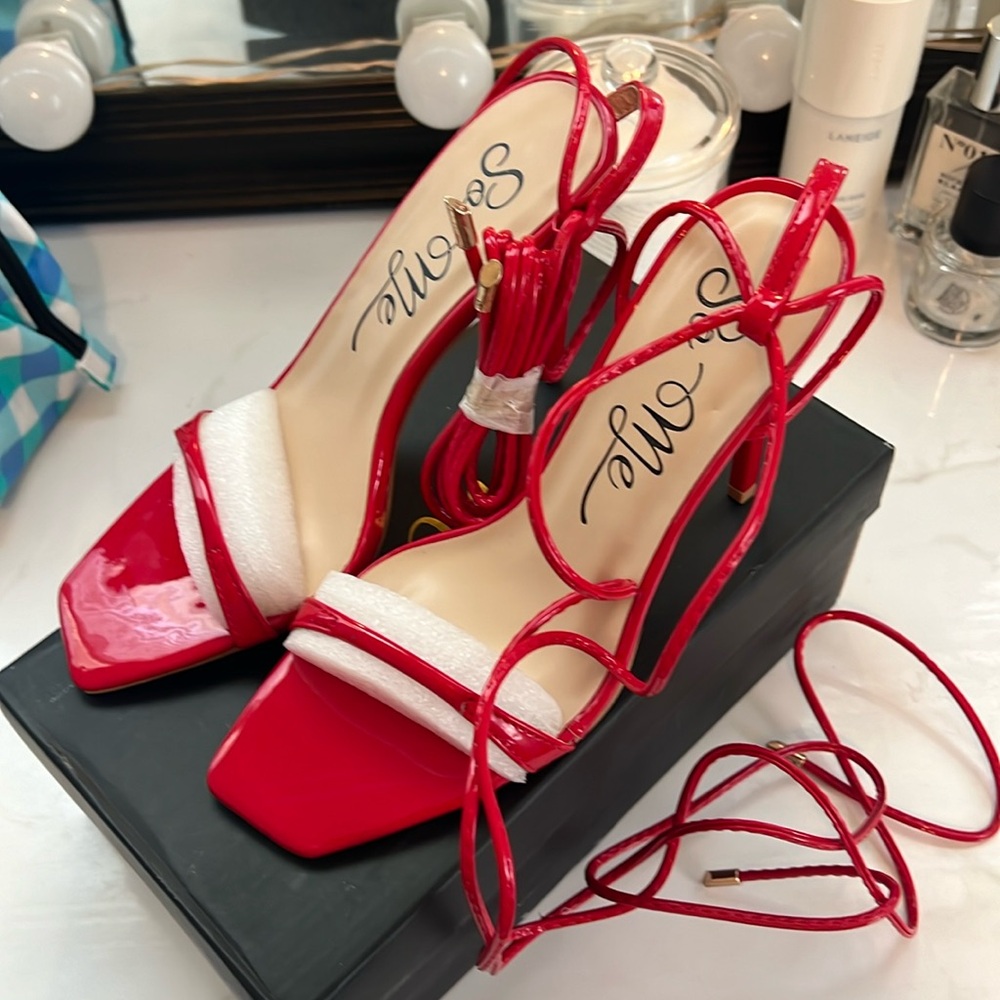 Red lace up heels